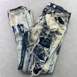 FWRD Denim Men Slim Fit Distressed Moto Jeans Acid Wash Thrashed 34x30 Destroyed